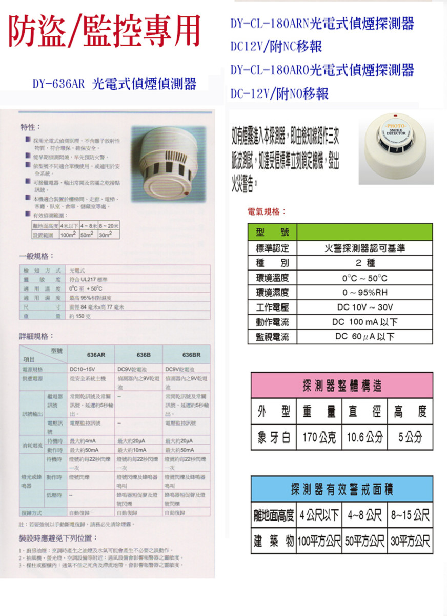 防盜/監控專用偵煙探測器DY-CL-180