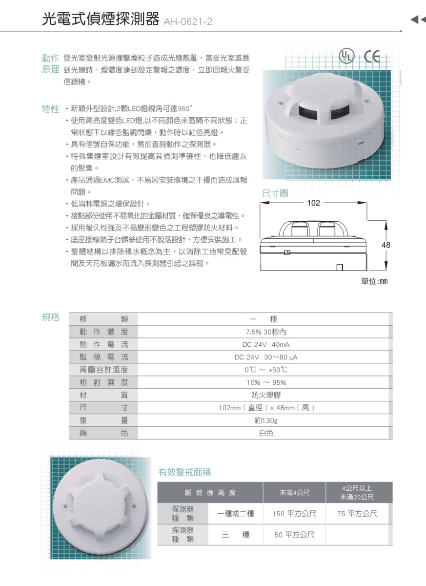 光電式偵煙探測器AH-0621-2