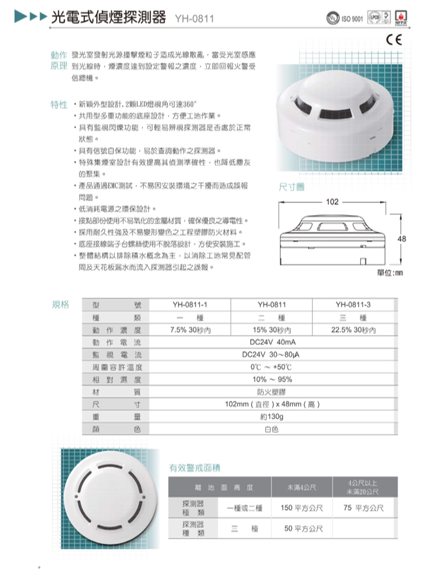 光電式偵煙探測器YH-0811