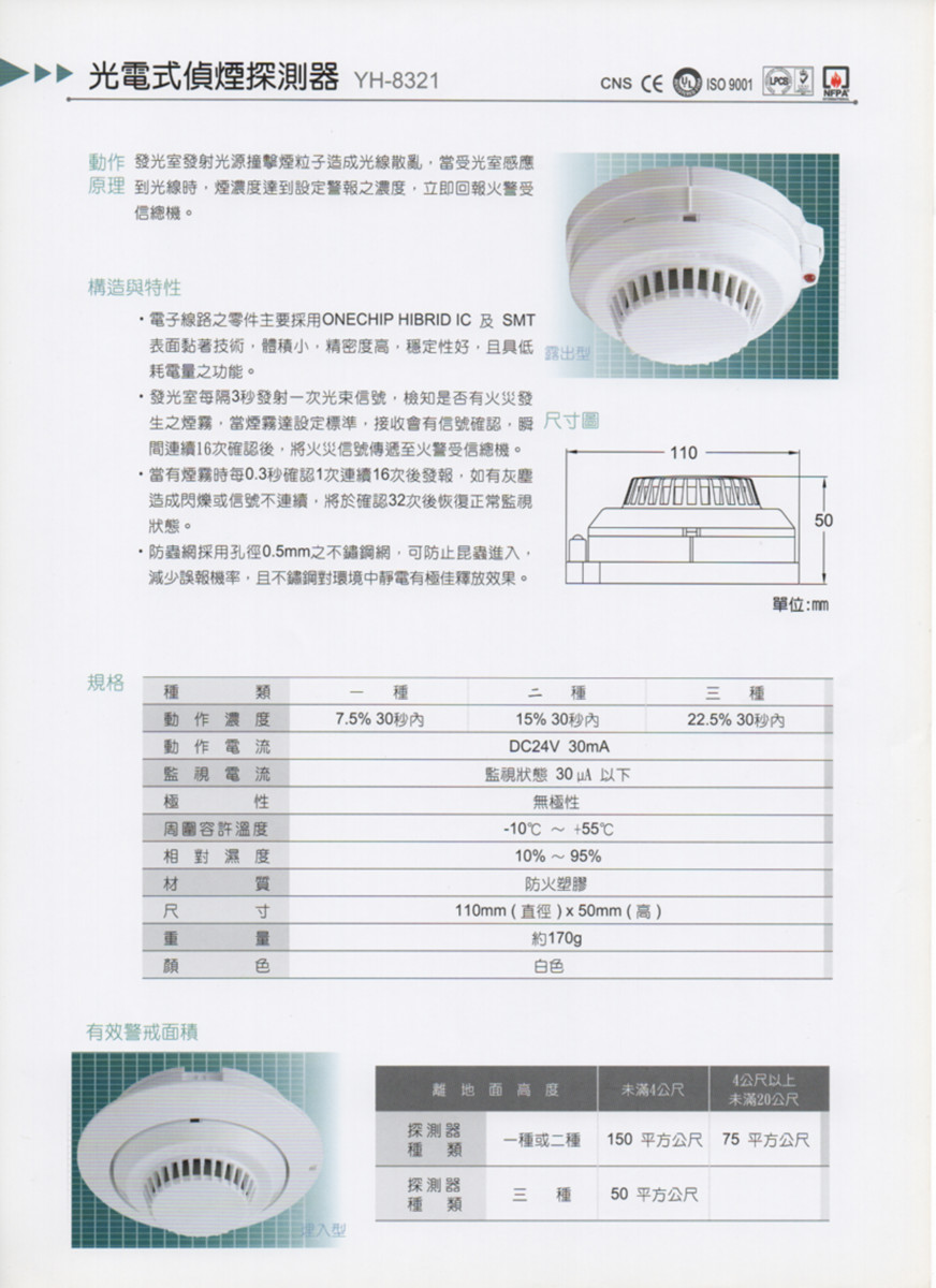 光電式偵煙探測器YH-8321