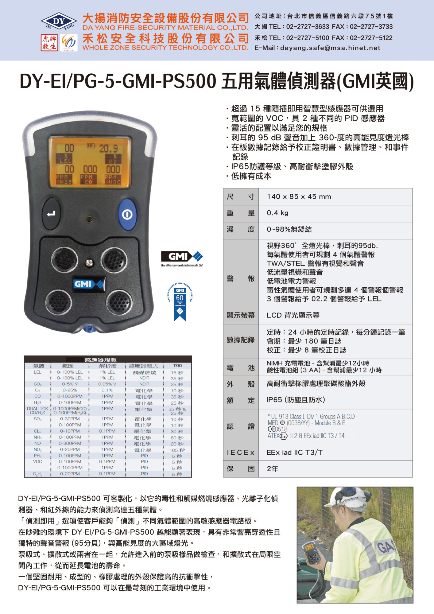 五用氣體偵測器(GMI英國) DY-EI/PG-5-GMI-PS500