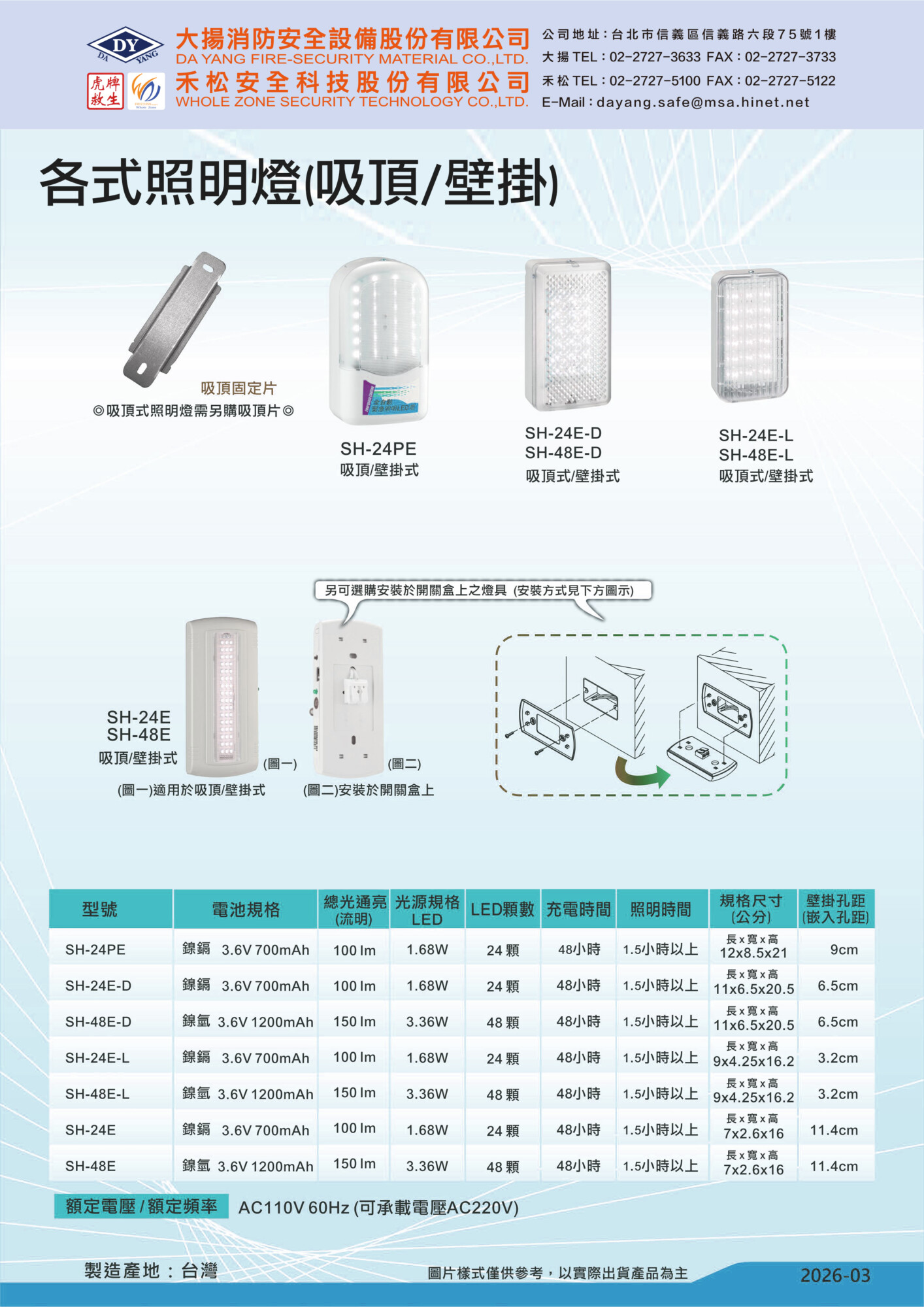 緊急照明燈/停電照明燈01(壁掛.崁頂/吸頂)